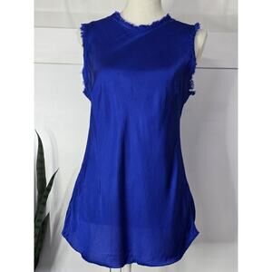 Bognar Blu Women's Round Neck Fringe Sleeveless Workwear Blouse Blue Size S